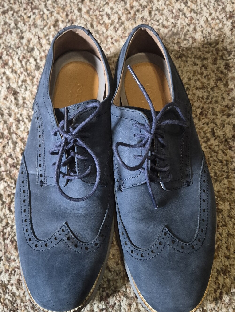 Cole Haan Original Grand Navy Blue Wingtip Suede Shoes Size 9M
